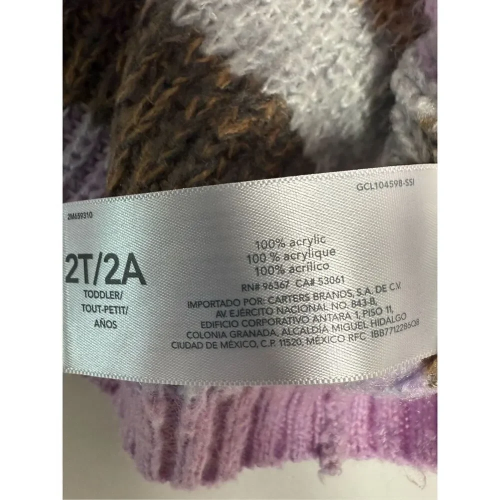 OshKosh B’gosh Brown Lavender Striped Cable Knit Sweater Sz 2T Girl
